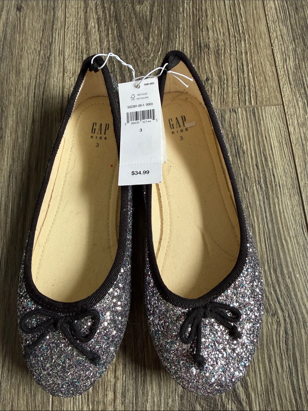 GAP Kids Rainbow Glitter Black Ballet Flats with Bow